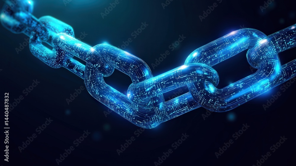 Poster blockchain network background with digital circuits, glowing paths, and interconnected nodes, illust