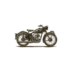 Fototapeta premium Vintage engraving woodcut retro motorcycle vector illustration art design