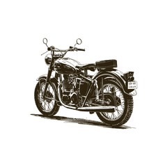 Fototapeta premium Vintage engraving woodcut retro motorcycle vector illustration art design