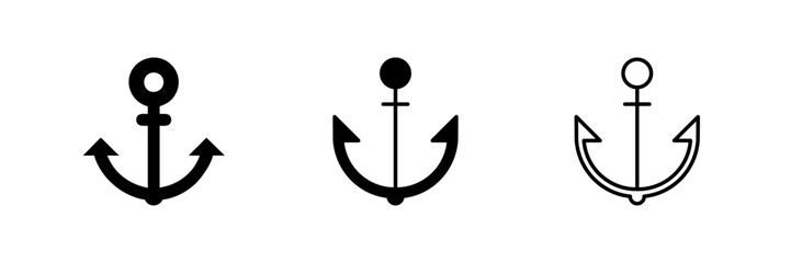 A minimalist vector icon set featuring anchors, perfect for nautical, marine, and sailing-themed designs.