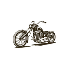 Obraz premium Vintage engraving woodcut retro motorcycle vector illustration art design