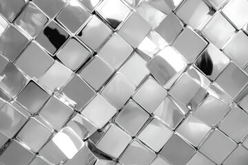 Reflective silver tiles create a modern and stylish backdrop for various design projects in contemporary interior spaces