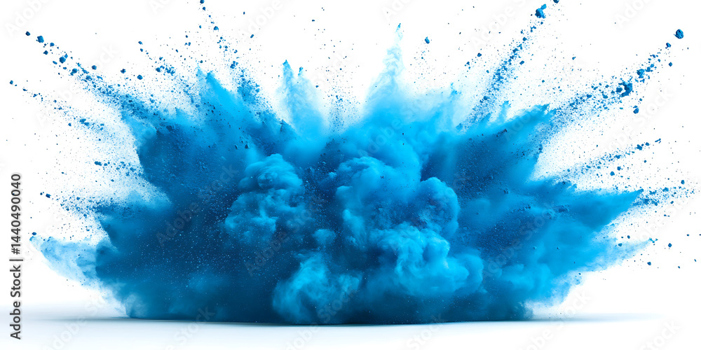 Poster abstract blue powder explosion on white background creates a dynamic and visually striking effect wi