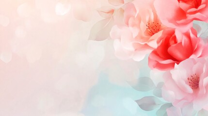 Fototapeta premium Soft floral background, vibrant red and gentle blue hues blending, ideal for invitations or greeting cards, soothing aesthetic.