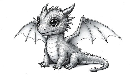 Obraz premium Adorable Baby Dragon: AI-Generated Pencil Sketch