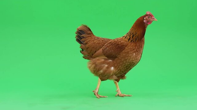 Hen Walking on Green Screen 