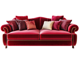 Isolated Red Velvet Sofa with Golden Piping