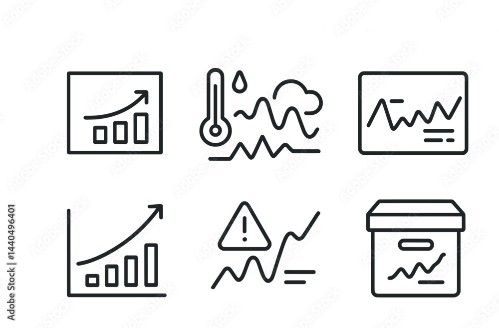 Aufkleber climate and weather outline icon set – linear style forecast, data, and analytics symbols for meteor