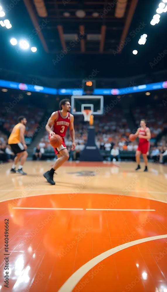 Aufkleber generative ai image : dynamic basketball player dribbling in an arena