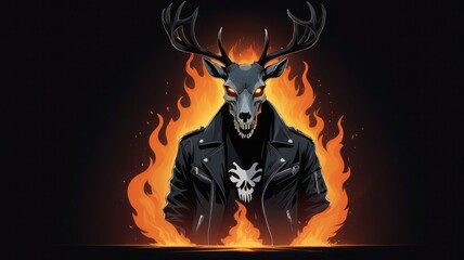 deer ghost with burning fire