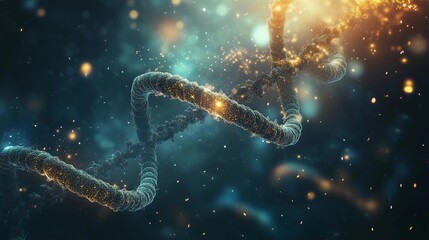 A DNA strand is shown in a blue and yellow color scheme