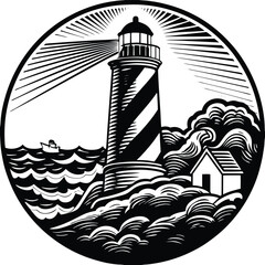 lighthouse on the beach of lite house Isolated on transparent background