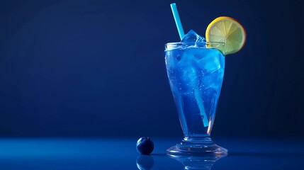 A blue drink with a straw and a slice of orange on top