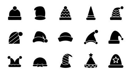 set of christmas hats silhouette vector on white background