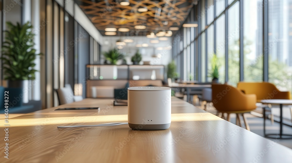 Poster the table in a stylish office emits a steady signal, offering uninterrupted internet access to the e