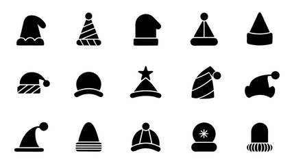 set of christmas hats silhouette vector on white background