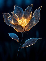 Glowing translucent flower sculpture, illuminated from within