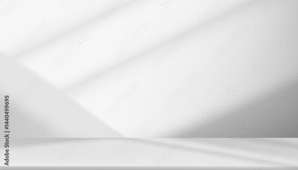 Poster studio background, white wall room with light,shadow on table top,grey backdrop for spring,summer pr