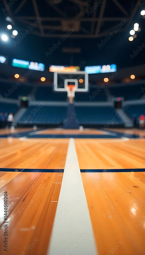 Poster Generative AI captures the expansive view of a basketball arena from court level perspective