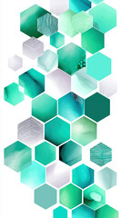 Colorful hexagonal pattern on vertical background with cold green tones 