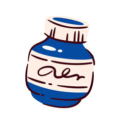 Cartoon ink art tool doodle for drawing and calligraphy projects. Vector illustration of art tool doodle ink bottle to artists and students.
