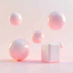 Minimalist 3D Glossy Shapes Floating on Soft Pastel Gradient Background - Modern Seamless Texture