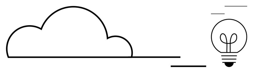 Simplistic line art showcasing a cloud linked to a glowing lightbulb, symbolizing connectivity and innovation. Ideal for technology, cloud storage, creativity, internet, digital ideas, brainstorming