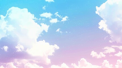 Pastel hues of a sky filled with fluffy clouds.