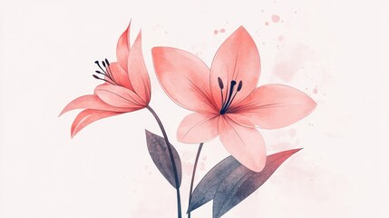 Obraz premium Delicate Pink Lilies on White Background