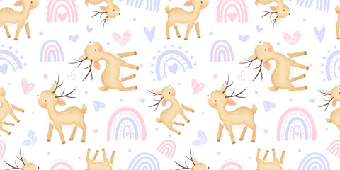 Cute and funny baby animal seamless patterns and wallpaper