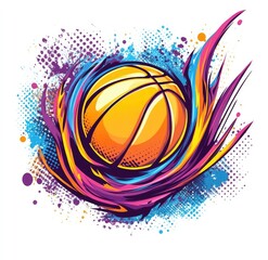 Fototapeta premium Vibrant basketball engulfed in dynamic, colorful flames
