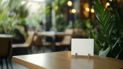 simple and stylish table reservation sign resting on a table, designed to match the contemporary ambiance of the restaurant