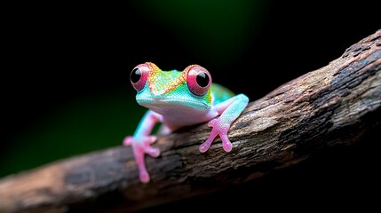 Obraz premium Colorful Frog Perched on Branch Wildlife Photography