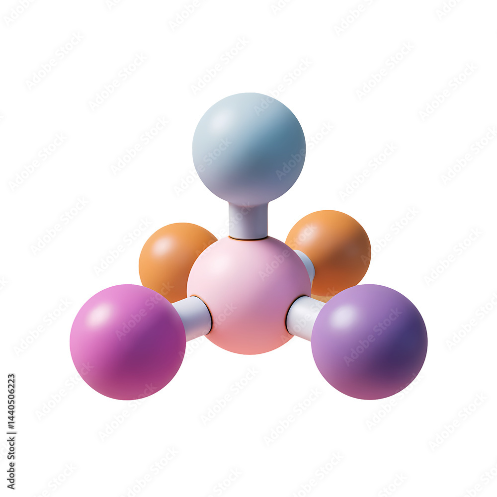 Aufkleber abstract 3d render of a colorful molecular structure with pastel spheres and cylinders