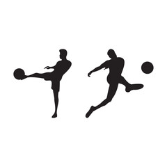 Silhouettes of Soccer Players Kicking Ball Isolated on White Background 