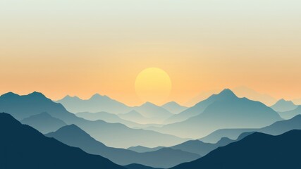 Obraz premium Tranquil sunset over mountain landscape illustration