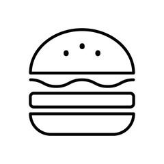 Minimalist black and white hamburger icon, ideal for food apps, restaurant logos, menu designs, or fast-food branding projects. Vector illustration