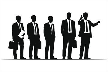 Vector Silhouette of a business team, likely in a presentation setting./Business Team in Silhouette, Presenting Ideas..
