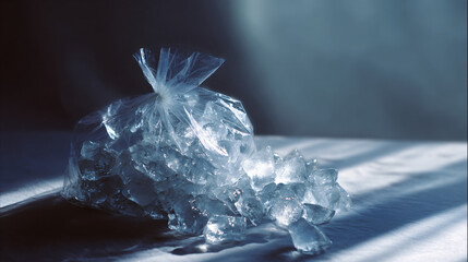 Obraz premium Clear plastic bag filled with water and ice.
