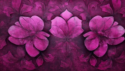Abstract old grunge vintage cement texture with magenta pink floral seamless pattern print tiles wallpaper texture background banner panorama