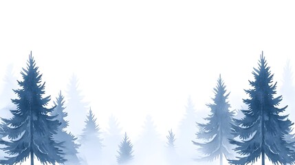 Misty blue evergreen forest scene, serene and tranquil winter landscape