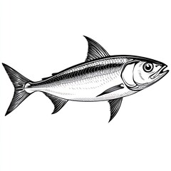 Obraz premium Monochrome illustration of a fish, detailed drawing of scales and fins.
