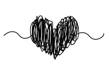 vectore scribble heart illustration. Clip art isolated on white background.