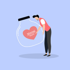 Man Putting Heart in a Jar to Represent Mental Health and Emotional Support