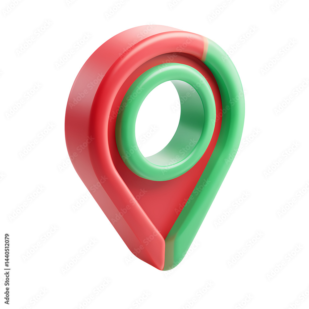 Poster 3d render of a red and green location pin icon with transparent background