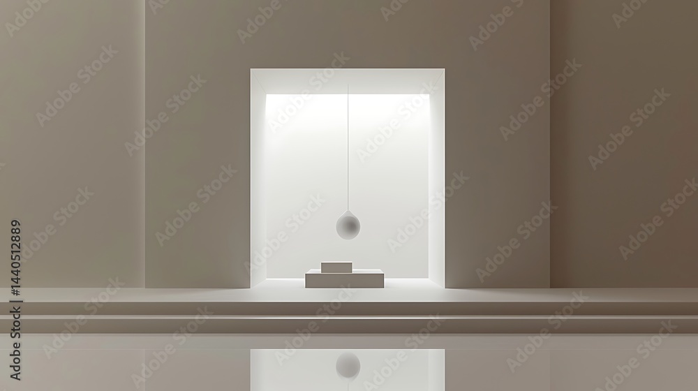 Poster minimalistic conceptual composition featuring levitating orb in a geometric setting