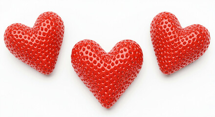 Strawberries shaped like hearts on a white background  