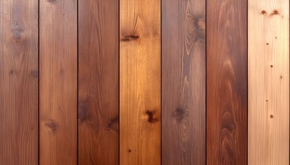 Fototapeta premium Vertical wood planks in various stained shades of brown and light beige, showcasing different wood grain patterns