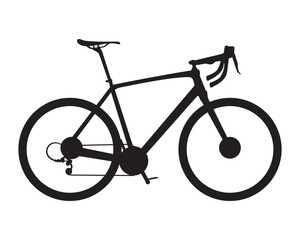 Black silhouette of racing bicycle isolated on white background