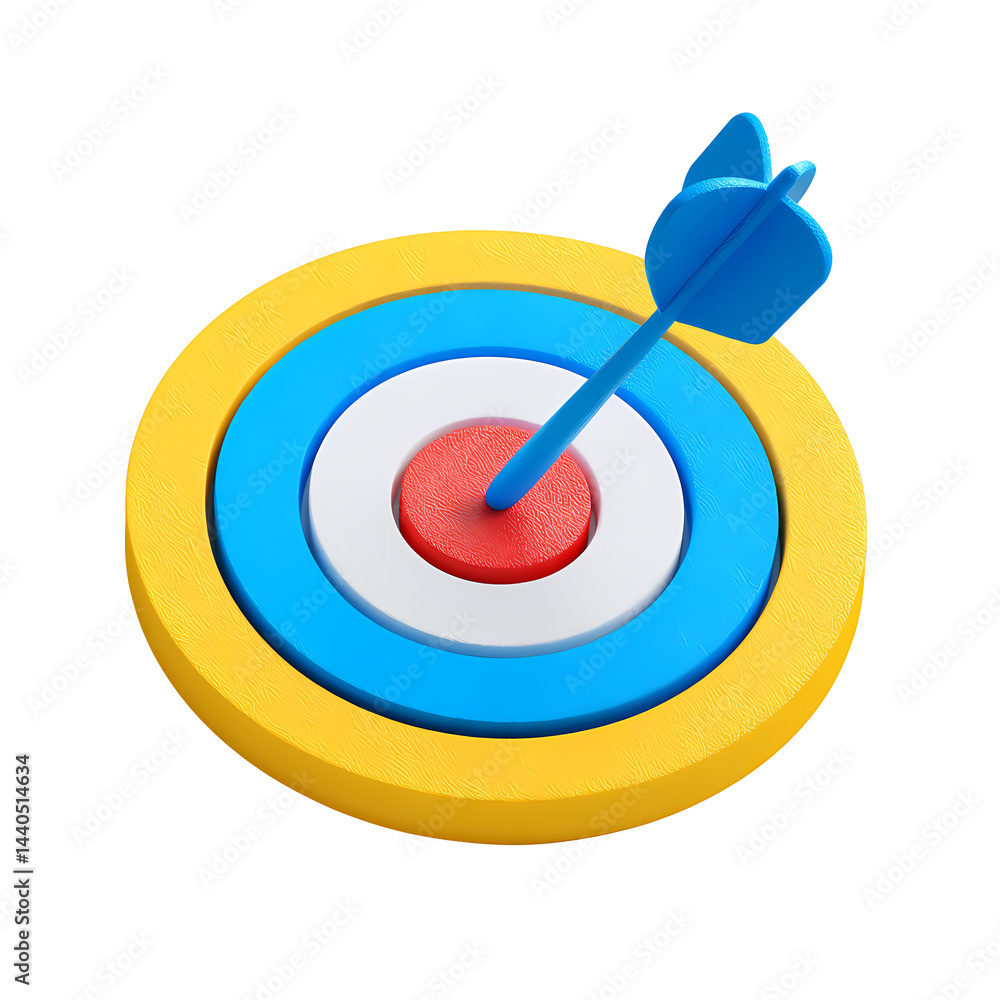 Poster 3d render of a colorful target with an arrow in the bullseye representing achievement success goal